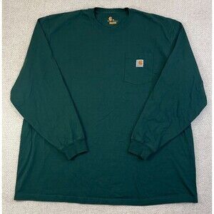 Carhartt Pocket T-Shirt Long Sleeve Men's 3XL Green Logo Crew Neck K126